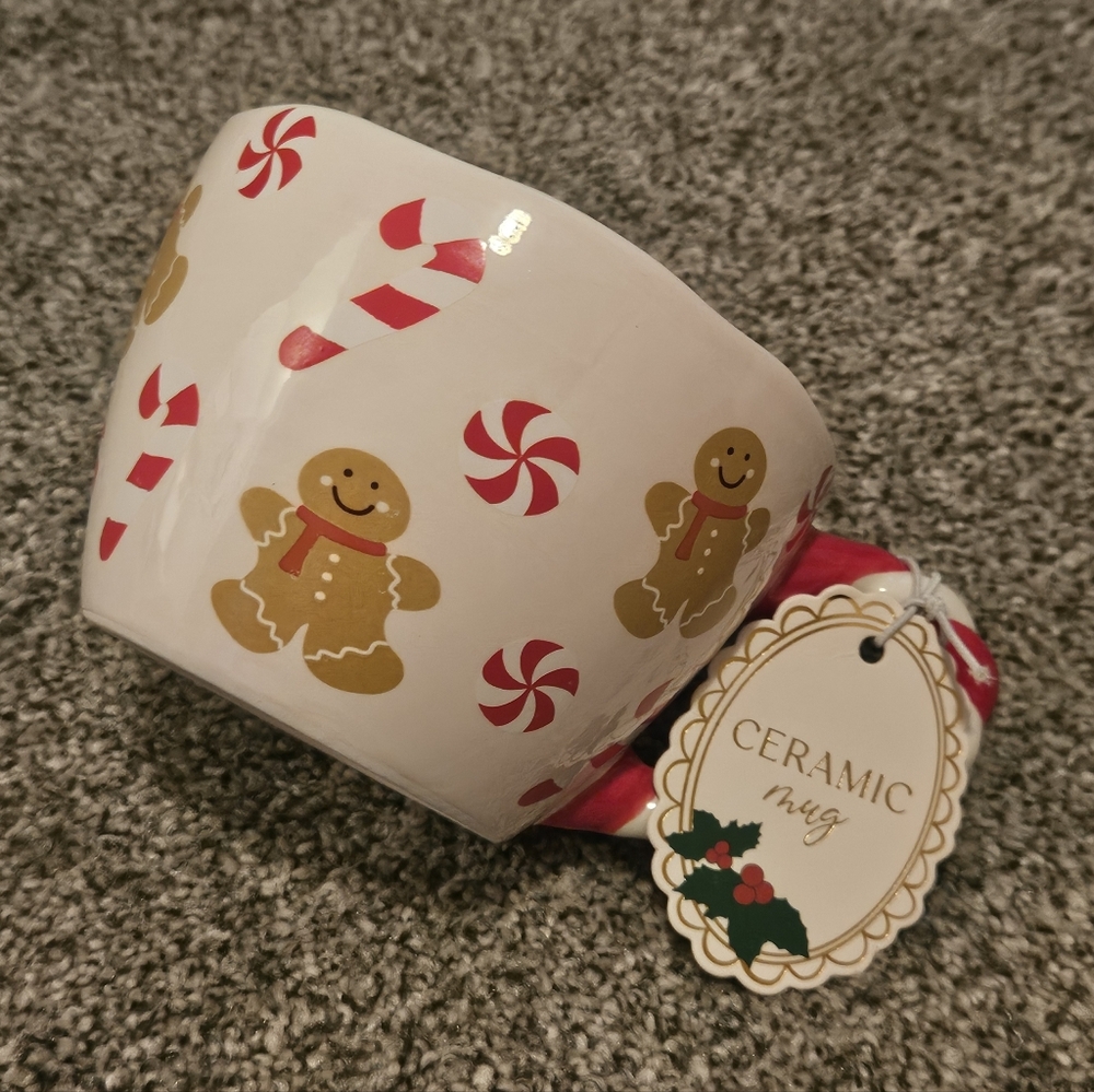 Pink Candy Cane & Gingerbread Man Festive Mug